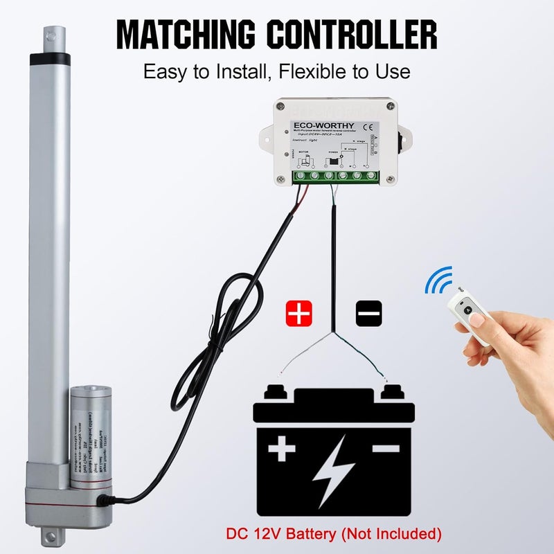 DC HOUSE 12 Inch (12") Stroke Linear Actuator 12V High Speed Actuator Motor 3000N/660lbs with Brackets Mounting DC 12V Linear Actuator with Reverse Polarity Toggle Switch - Image 3
